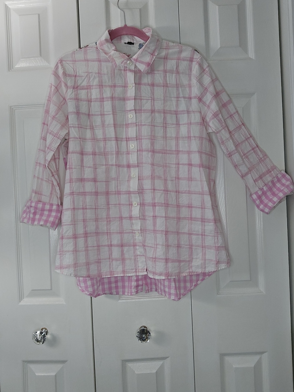 SHAN White and Pink Plaid Button-Down Shirt